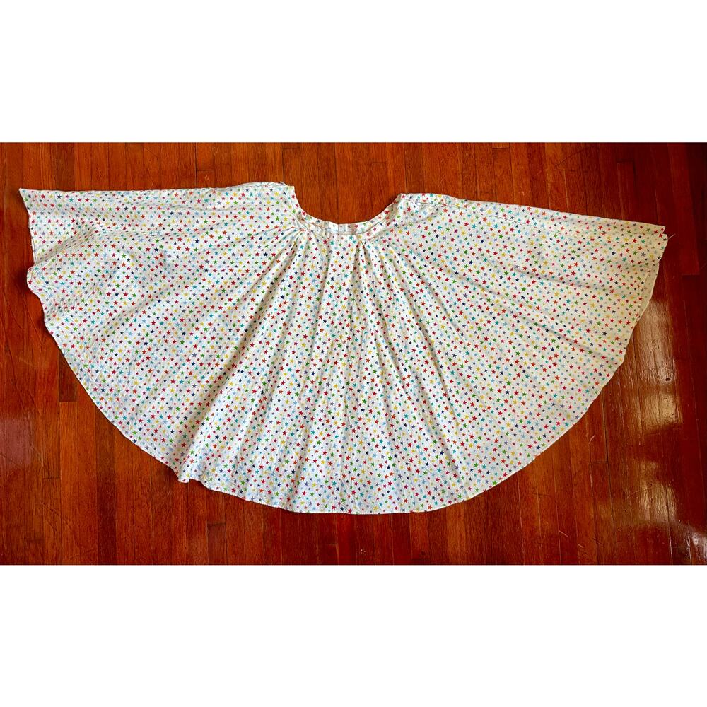 Vintage Handmade White Rainbow Star Print Circle Skirt XS Small Retro Colorful